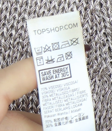 Topshop Petite Women’s Silver Knit V-Neck Cropped Blouse Size 8