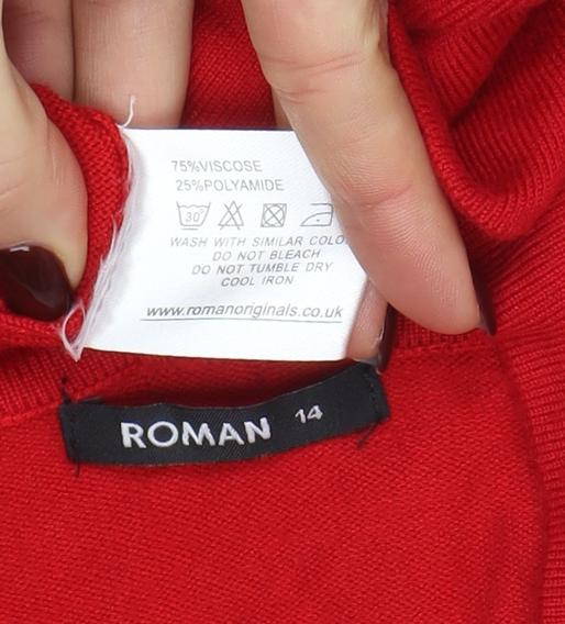 Roman Women's Red V-Neck Knit Long Sleeve Cardigan Size 14
