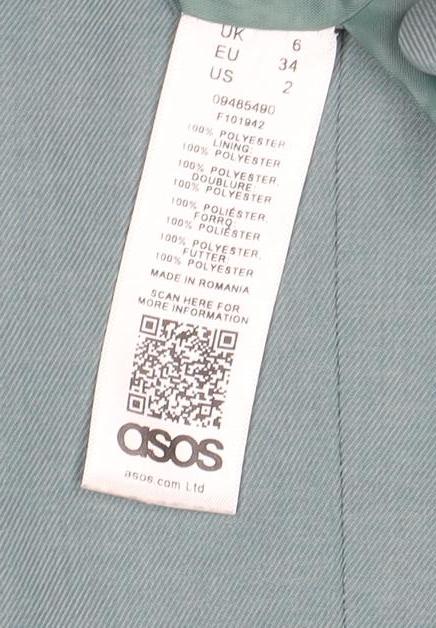 ASOS Women Teal Blue One-Button Long Blazer Jacket Size UK 6