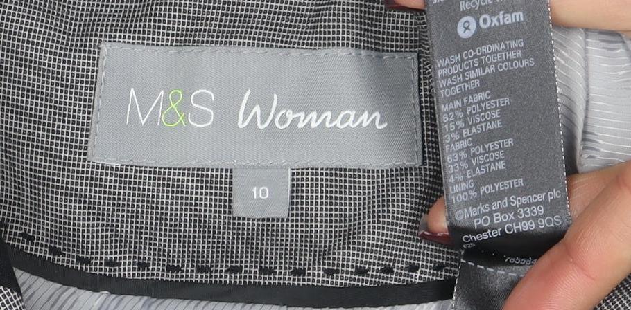 Marks and Spencer Women Grey Blazer Size 10 Tailored Single Breasted Jacket