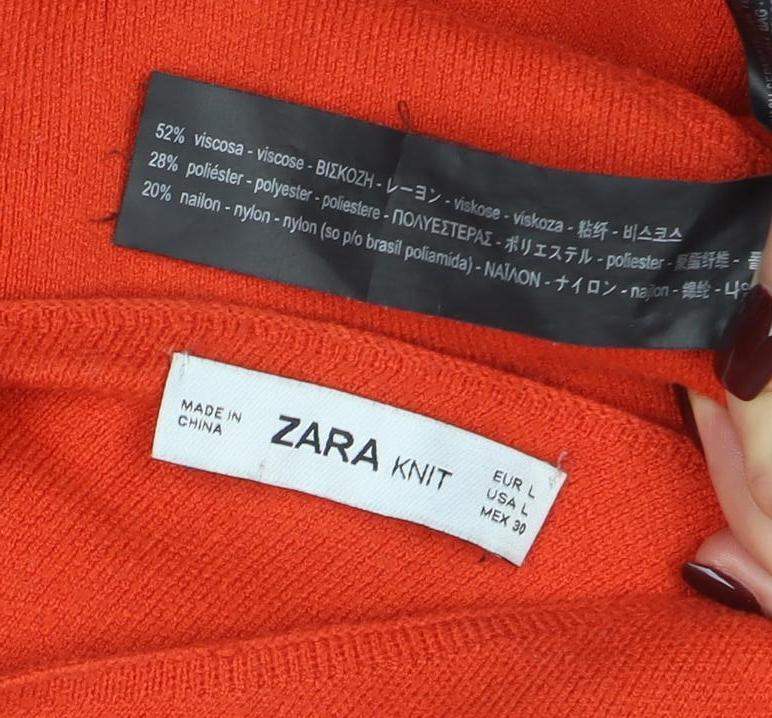 Zara Women Orange Knit Cropped Tie Back Blouse Size L