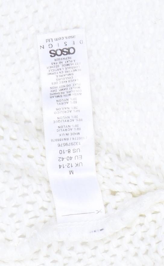 ASOS Women Ivory Open-Knit Balloon Sleeve Cardigan Size 12