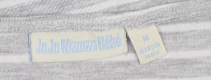 JoJo Maman Bébé Women's Grey Striped 3/4 Sleeve Jersey Top M