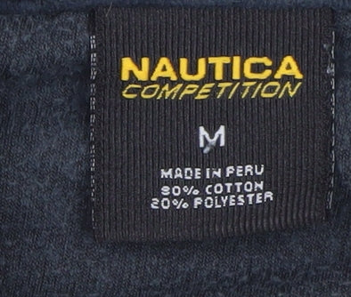 Nautica Men Blue M Velour Full Zip Jacket Stand Collar