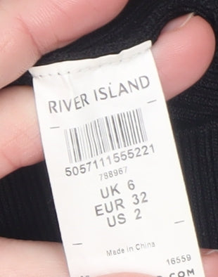River Island Women’s Black Puff Sleeve Bow Jumper Size 6