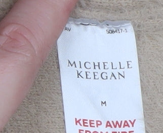 Michelle Keegan Women Beige Long Cardigan Medium Wool Blend Open Front