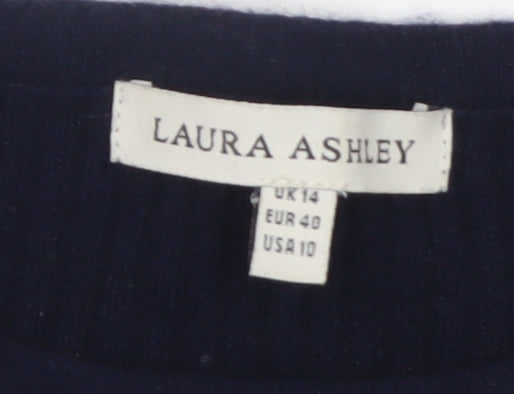 Laura Ashley Women's Blue Cotton Crew Neck Jumper Size 14