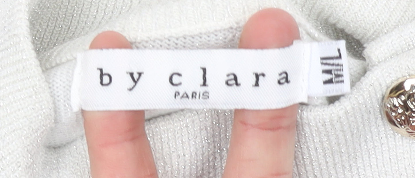 By Clara Paris Women’s Ivory Mock Neck Button Jumper M/L