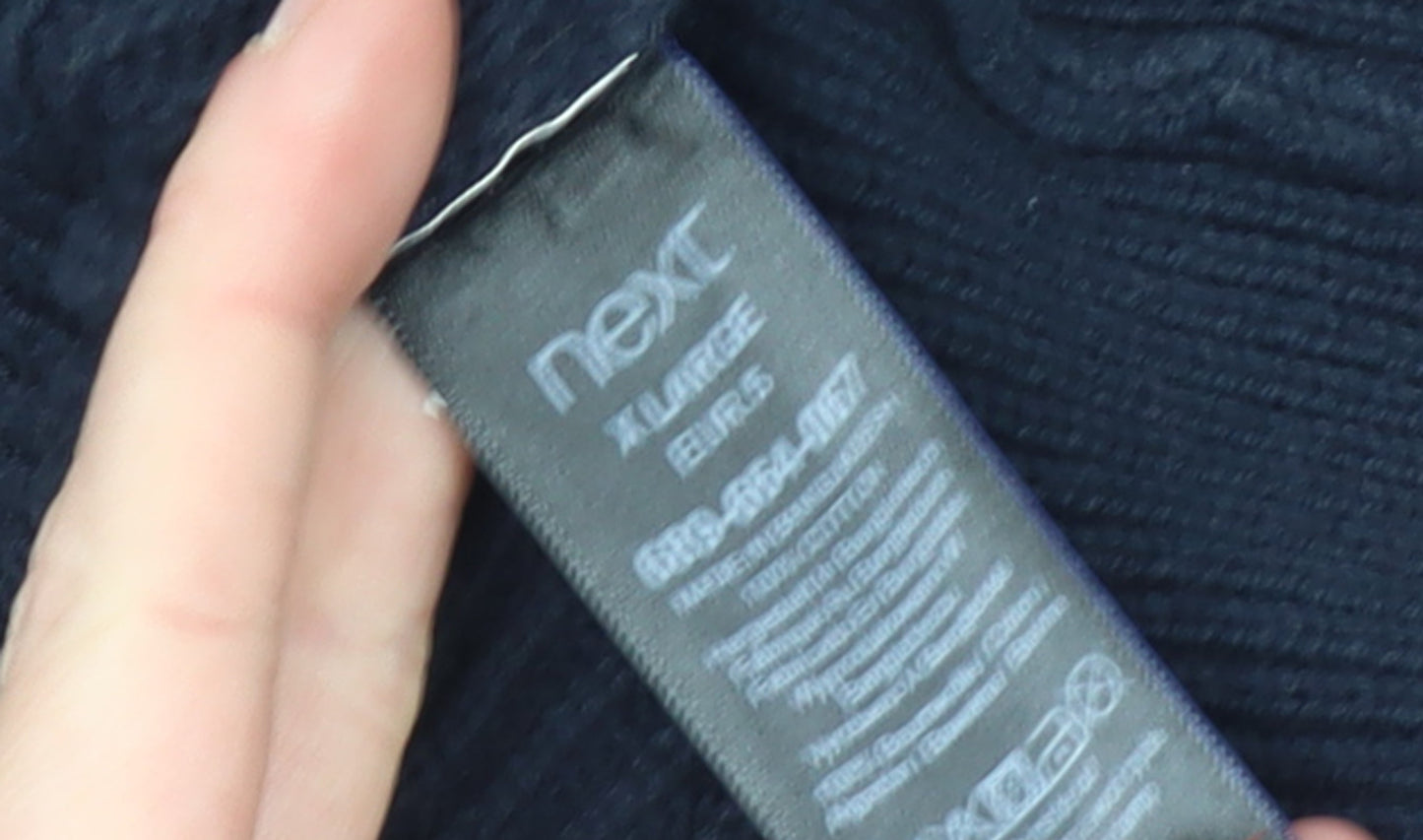 Next Men's Blue XL Henley High Neck Cotton Jumper