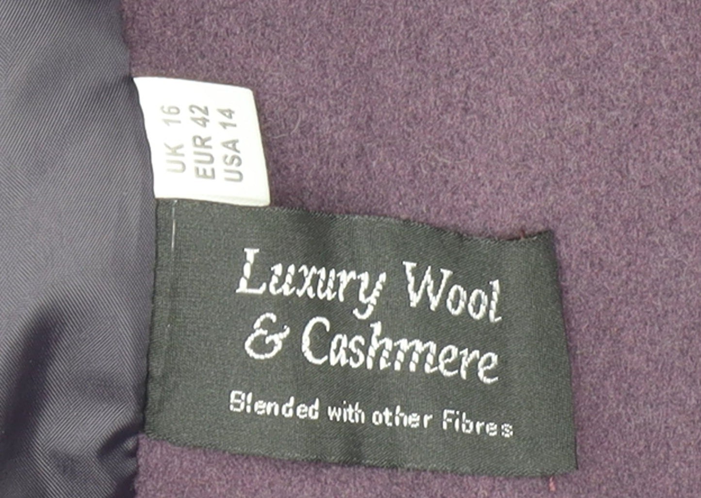 Kesta London Womens Purple Wool Cashmere Mid-Length Coat UK 16