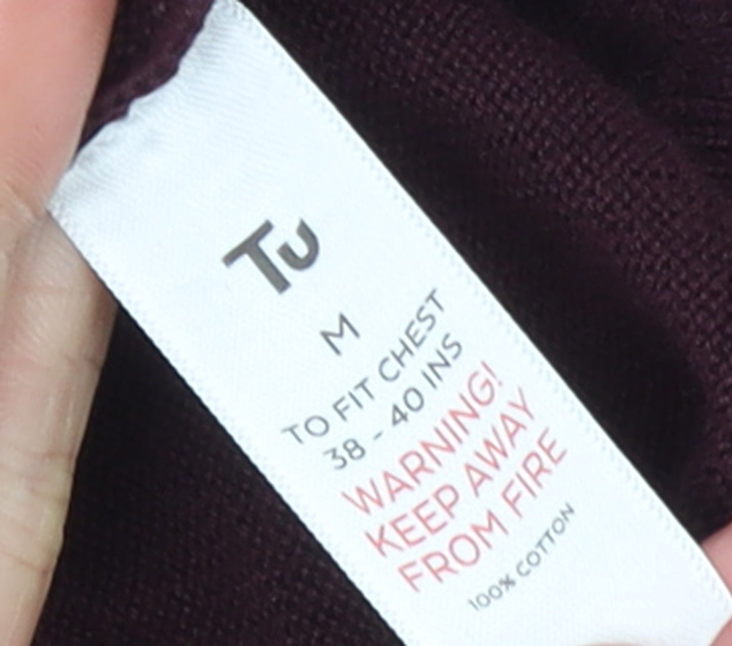Tu Men’s Burgundy Full Zip Cotton Collared Jumper M