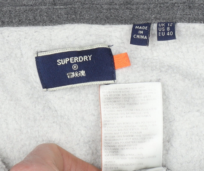 Superdry Womens Grey Full Zip Hoodie Size 12 UK Cotton Blend