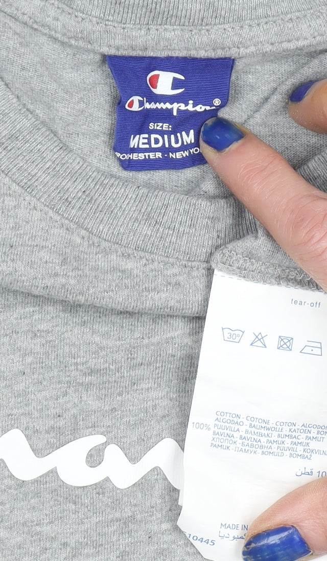 Champion Men's Grey Long Sleeve Crew Neck Sweatshirt Medium