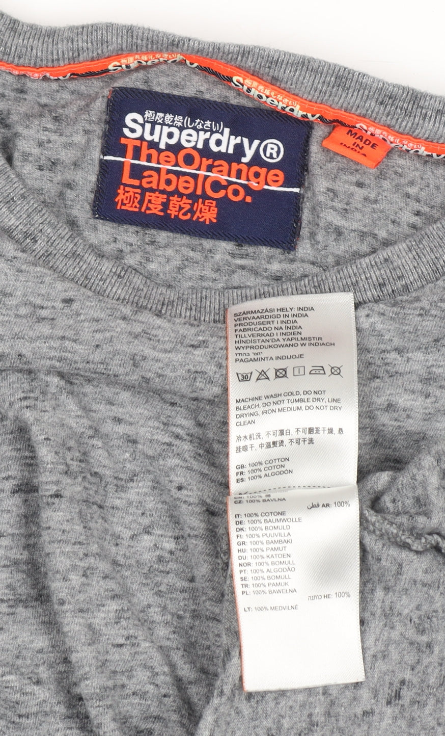 Superdry Men's Grey Long Sleeve Crew Neck Cotton Top M