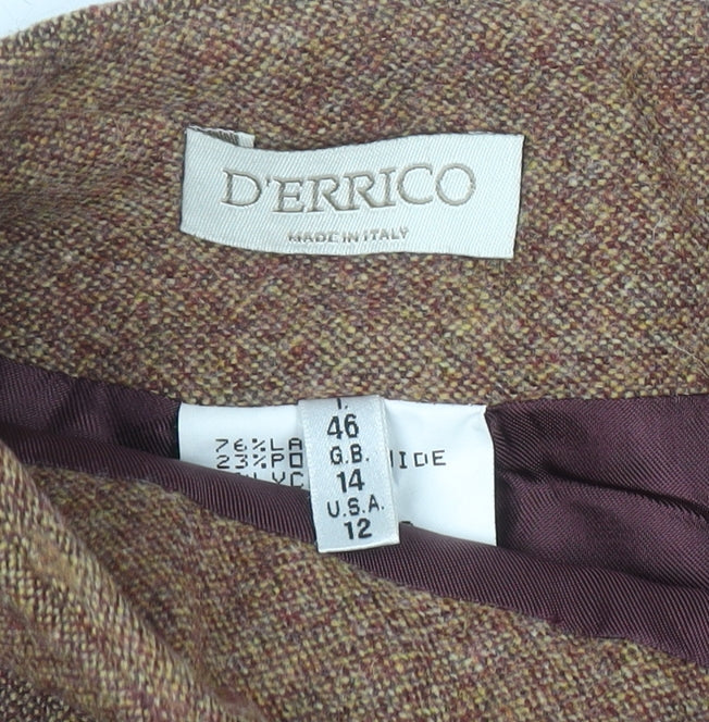 D'Errico Women Brown Wool Tweed Pencil Skirt Size 14