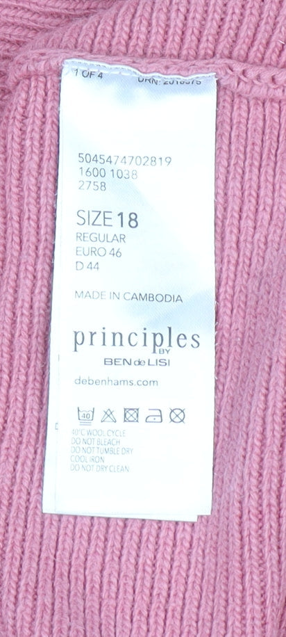 Principles by Ben de Lisi Women's Pink Mock Neck 3/4 Sleeve Knit Jumper Size 18