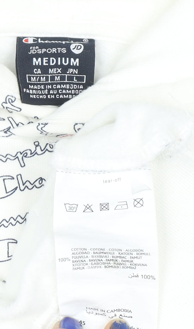 Champion Mens White Logo Pullover Hoodie Size M
