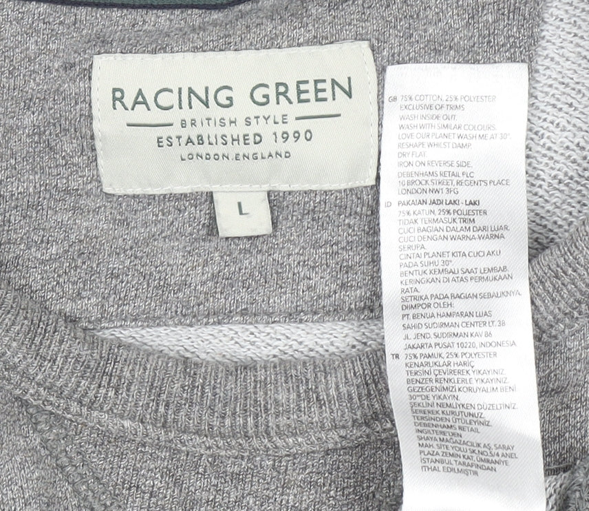 Racing Green Men’s Grey L Pullover Sweatshirt Cotton Blend