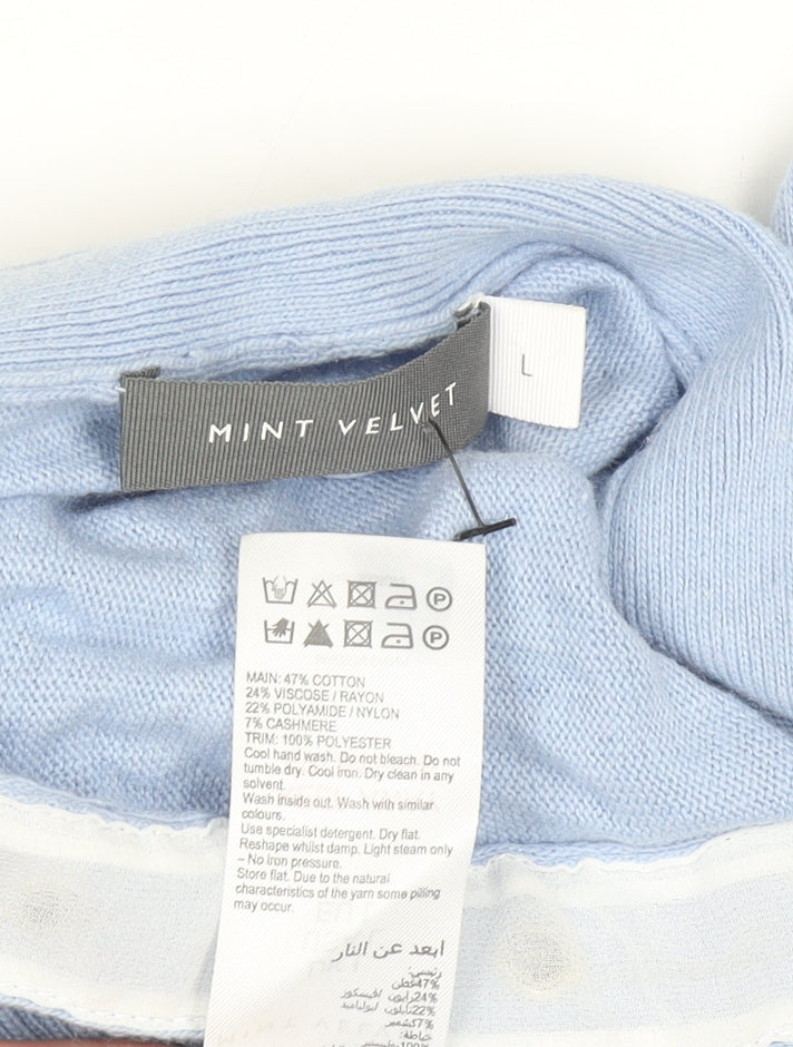 Mint Velvet Women Blue L Boat Neck Lightweight Button Detail Jumper