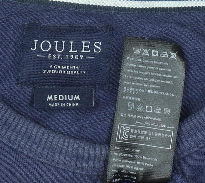 Joules Women Navy Blue Cotton Crew Neck Pullover Sweatshirt Size M