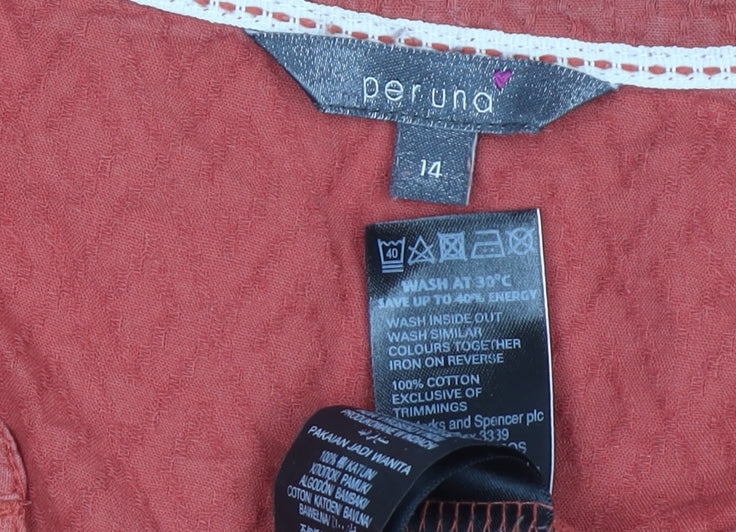 Marks & Spencer Per Una Women's Red Cotton Tunic Blouse Size 14