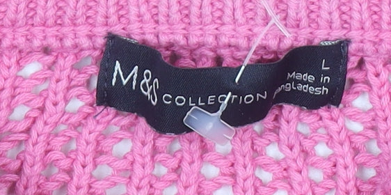 Marks & Spencer Women Pink Open-Knit Cotton Jumper Size L
