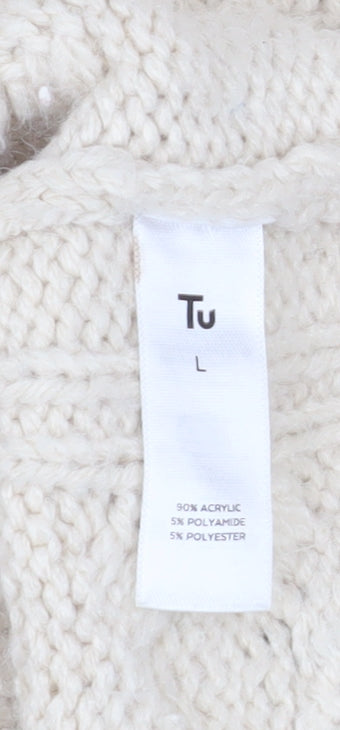 Tu Women Ivory Cable Knit Long Sleeve Open Cardigan L