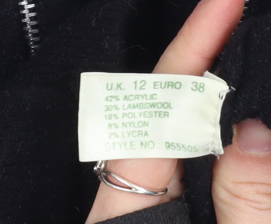 Kaliko Womens Black Wool Blend Zip Jacket Size 12 Classic Knit