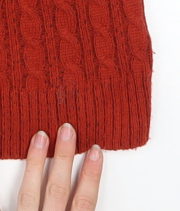 Lakeland Womens Red Roll Neck Cable-Knit Wool Blend Jumper M