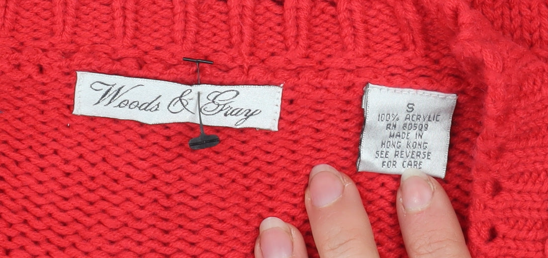 Woods & Gray Women’s Red Cable Knit Cardigan Small V-Neck Long Sleeve