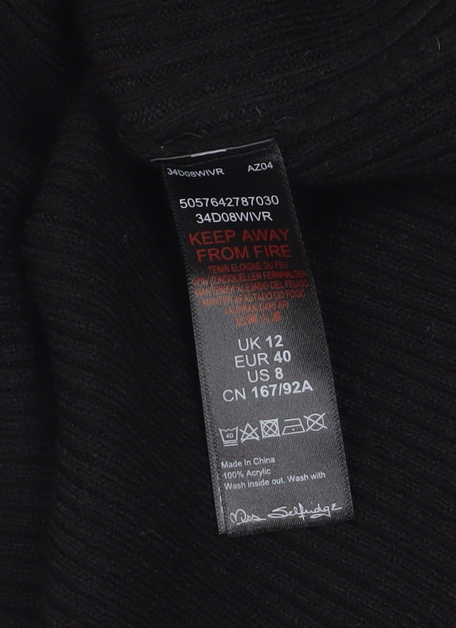 Miss Selfridge Petites Black Bodycon Ruffle Knit Dress Size 12