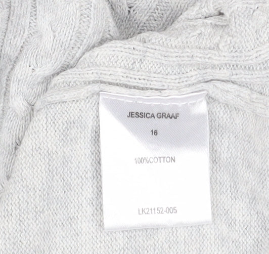 Jessica Graaf Womens Grey Size 16 V-Neck Cable Knit Cotton Jumper