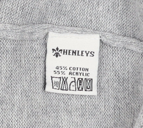 Henleys Men's Grey V-Neck Cotton Blend Pullover Jumper Size L