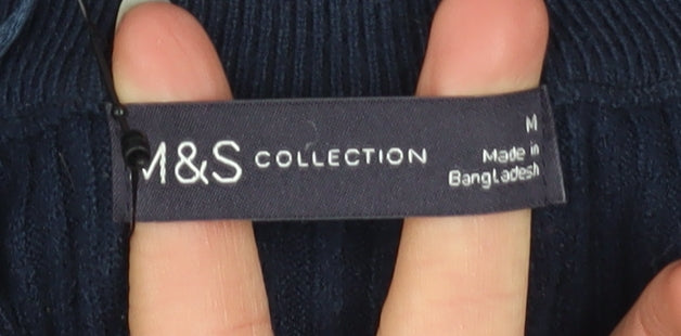 Marks & Spencer Womens Blue Knit 1/2 Zip High Neck Jumper Size M