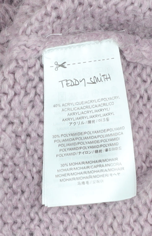 Teddy Smith Women’s Purple Mohair Blend V-Neck Chunky Knit Jumper XS