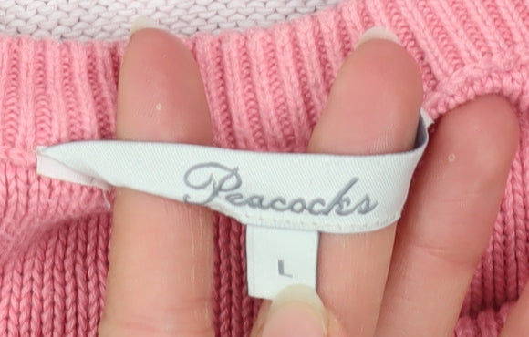 Peacocks Women’s Pink Cotton Cable-Knit Jumper Size L