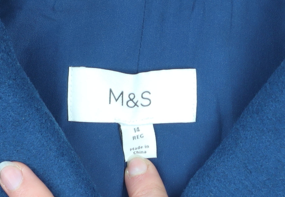 Marks & Spencer Women's Blue Wool Blend Mid-Length Overcoat Size 14