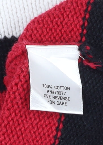 Croft & Barrow Men Red Cotton Striped Crew Neck Pullover Jumper XL