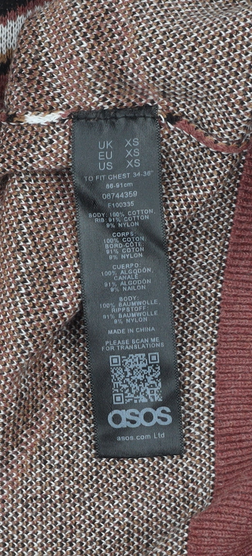 ASOS Men's Brown Geometric Crew Neck Cotton Jumper XS