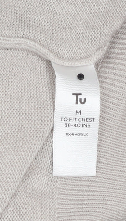 Tu Men's Grey Multicoloured Striped Short Sleeve Knit Polo Shirt M