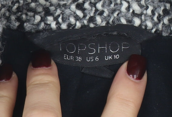 Topshop Women Grey Wool Blend Zip Long Tweed Overcoat UK 10