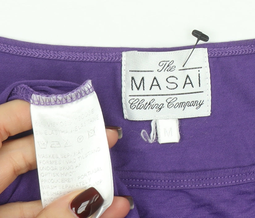 Masai Women Purple Knee Length Shift Dress M 3/4 Sleeve Viscose