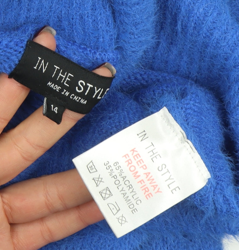 In The Style Women’s Blue Roll Neck Knit Jumper Dress Size 14