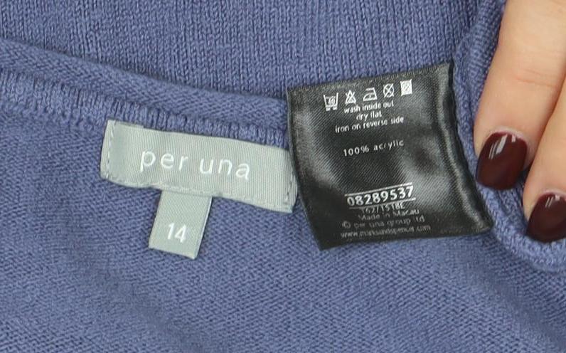 Marks & Spencer Per Una Blue V-Neck Long Sleeve Women's Pullover Jumper Size 14