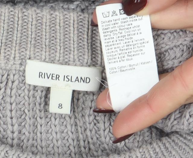 River Island Women's Grey Chunky Knit Cotton Pullover Jumper Size 8