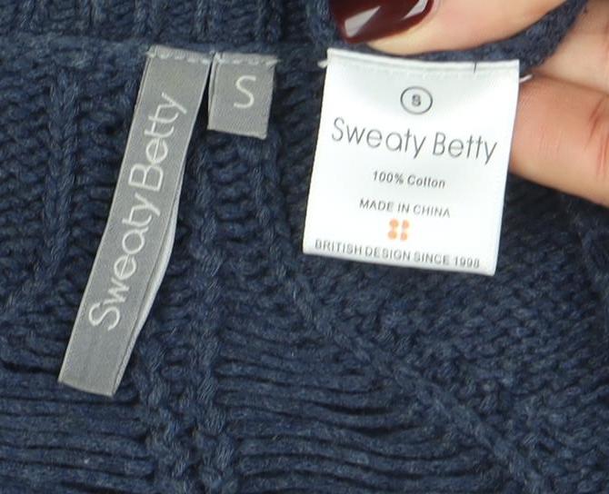 Sweaty Betty Womens Blue Cotton Knit Crew Neck Jumper Size S
