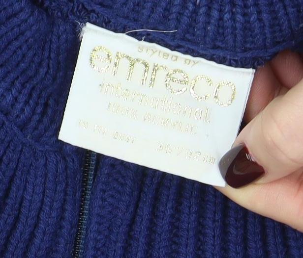Amirco Women's Blue Wool Blend Full Zip Jumper M