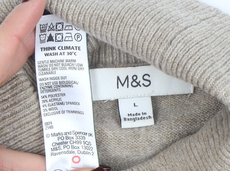Marks & Spencer Women's Beige Roll Neck Jumper Size L