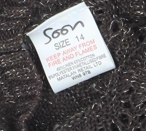 Soen Womens Brown Knit Short Sleeve Camisole Blouse Size 14