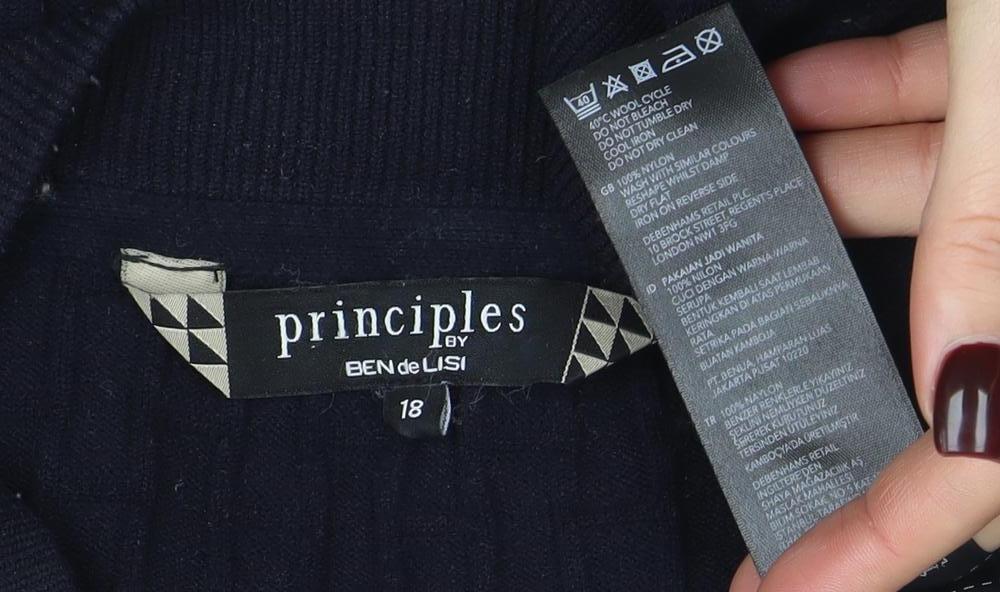 Principles by Ben de Lisi Women's Black Full Zip Cotton Blend Jumper Size 18